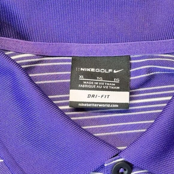Nike Golf Dri Fit Shirt Mens XL Purple Striped Short Sleeve Polo Rugby Swoosh - Picture 6 of 14